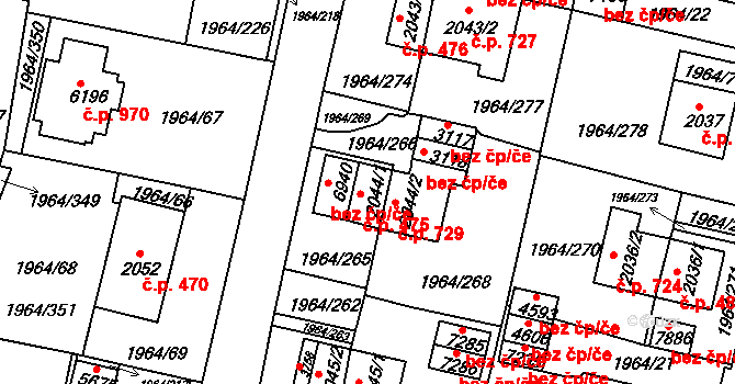Borovina 475, Třebíč na parcele st. 2044/1 v KÚ Třebíč, Katastrální mapa