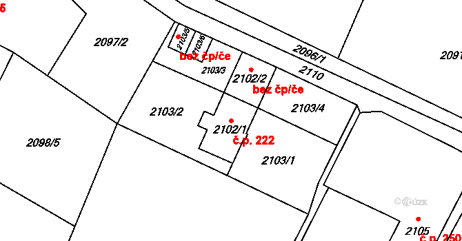 Šunychl 222, Bohumín na parcele st. 2102/1 v KÚ Nový Bohumín, Katastrální mapa