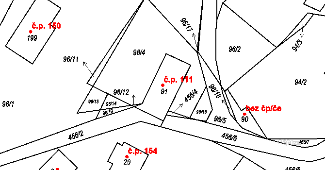Křetín 111 na parcele st. 91 v KÚ Křetín, Katastrální mapa