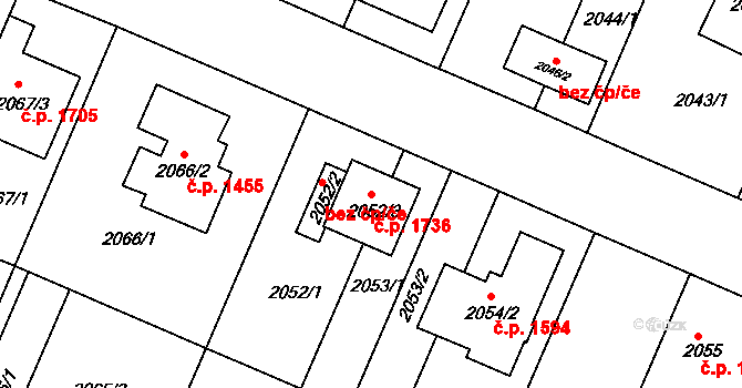 Trnovany 1736, Teplice na parcele st. 2052/3 v KÚ Teplice-Trnovany, Katastrální mapa
