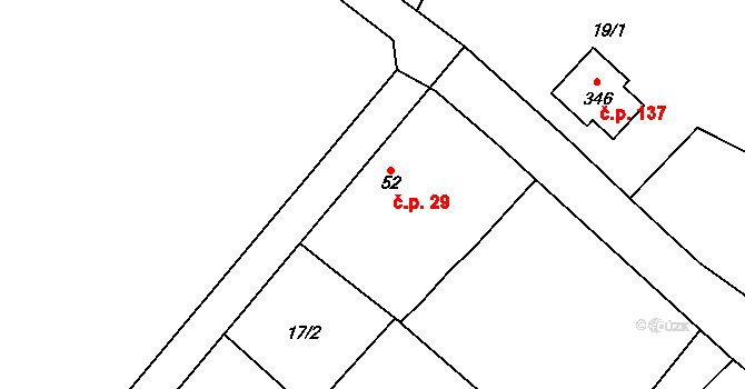 Unčovice 29, Litovel na parcele st. 52 v KÚ Unčovice, Katastrální mapa