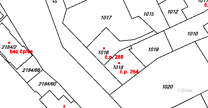 Uhříněves 265, Praha na parcele st. 1016 v KÚ Uhříněves, Katastrální mapa