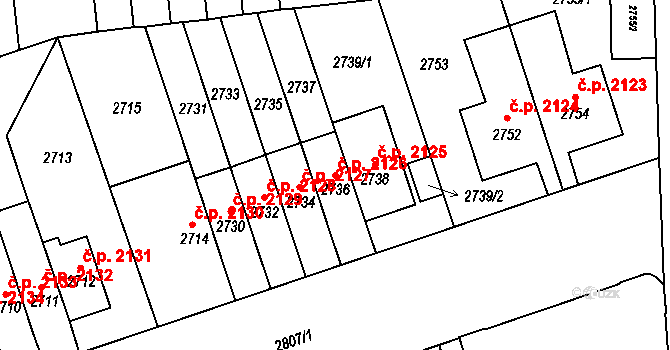Žižkov 2126, Praha na parcele st. 2736 v KÚ Žižkov, Katastrální mapa