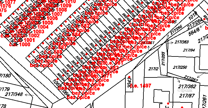 Sezimovo Ústí 581 na parcele st. 565/20 v KÚ Sezimovo Ústí, Katastrální mapa