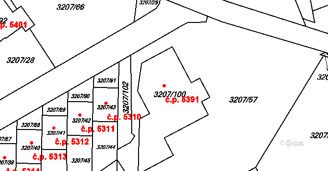 Chomutov 5391 na parcele st. 3207/100 v KÚ Chomutov II, Katastrální mapa