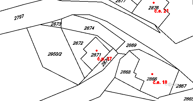 Kněžičky 37, Český Dub na parcele st. 2871 v KÚ Český Dub, Katastrální mapa
