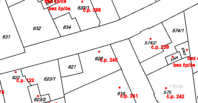 Liberec VII-Horní Růžodol 240, Liberec na parcele st. 620 v KÚ Horní Růžodol, Katastrální mapa