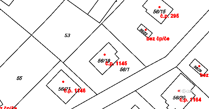 Ráj 1145, Karviná na parcele st. 56/19 v KÚ Ráj, Katastrální mapa