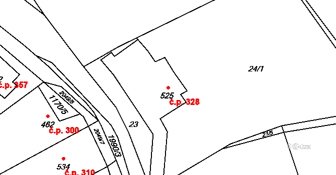 Rokytnice 328, Vsetín na parcele st. 525 v KÚ Rokytnice u Vsetína, Katastrální mapa