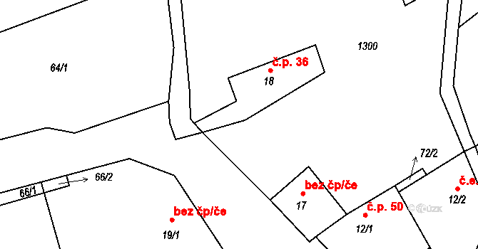 Habřina 36, Úštěk na parcele st. 18 v KÚ Habřina u Úštěku, Katastrální mapa