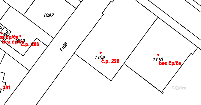 Jaktař 228, Opava na parcele st. 1109 v KÚ Jaktař, Katastrální mapa