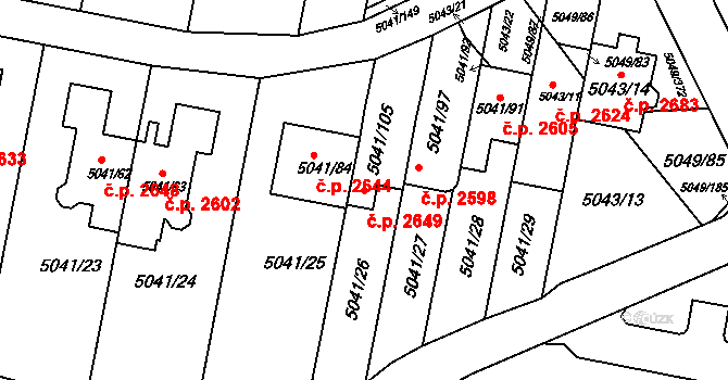 Líšeň 2649, Brno na parcele st. 5041/105 v KÚ Líšeň, Katastrální mapa