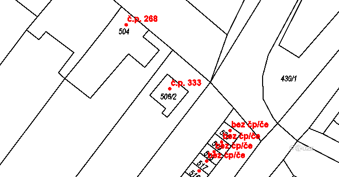 Majetín 333 na parcele st. 506/2 v KÚ Majetín, Katastrální mapa
