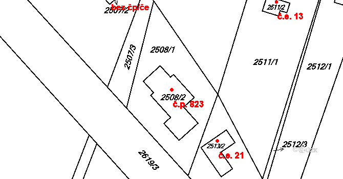 Klimkovice 823 na parcele st. 2508/2 v KÚ Klimkovice, Katastrální mapa