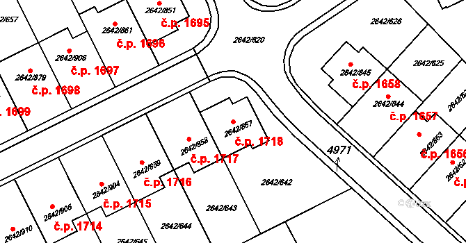 Kuřim 1718 na parcele st. 2642/857 v KÚ Kuřim, Katastrální mapa