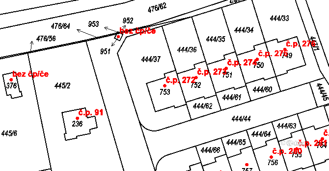 Řež 272, Husinec na parcele st. 753 v KÚ Husinec u Řeže, Katastrální mapa