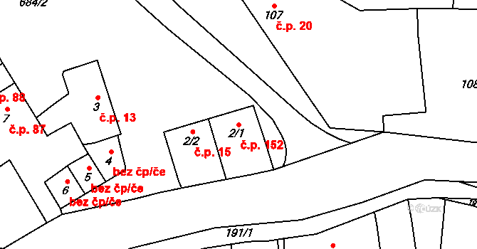 Přerov XIII-Penčice 152, Přerov na parcele st. 2/1 v KÚ Penčičky, Katastrální mapa