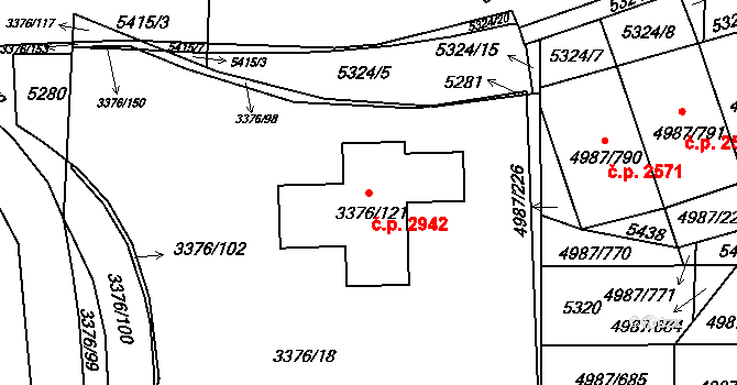 Louny 2942 na parcele st. 3376/121 v KÚ Louny, Katastrální mapa