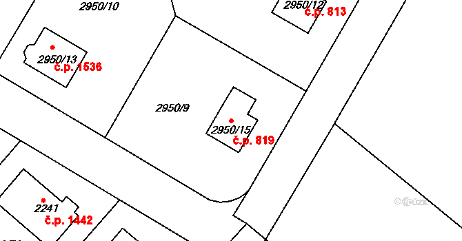 Rumburk 1 819, Rumburk na parcele st. 2950/15 v KÚ Rumburk, Katastrální mapa