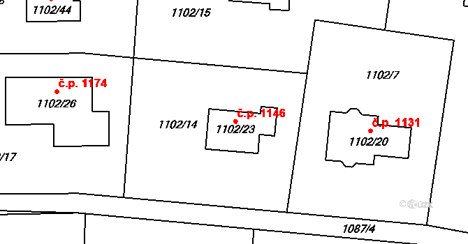 Bludovice 1146, Havířov na parcele st. 1102/23 v KÚ Bludovice, Katastrální mapa