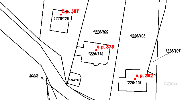 Zaječov 378 na parcele st. 1226/115 v KÚ Zaječov, Katastrální mapa