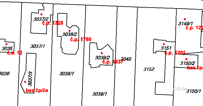České Budějovice 6 1837, České Budějovice na parcele st. 3039/2 v KÚ České Budějovice 6, Katastrální mapa