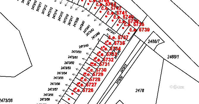 Kadaň 5734 na parcele st. 2473/49 v KÚ Kadaň, Katastrální mapa