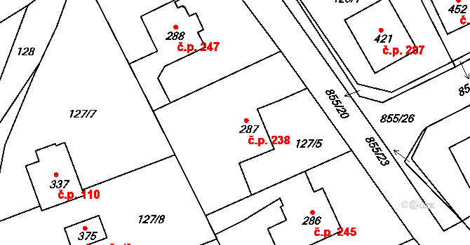 Kolinec 238 na parcele st. 287 v KÚ Kolinec, Katastrální mapa