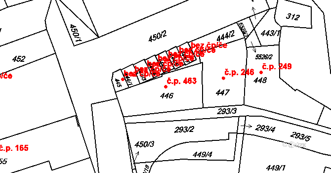 Předměstí 463, Litoměřice na parcele st. 446 v KÚ Litoměřice, Katastrální mapa
