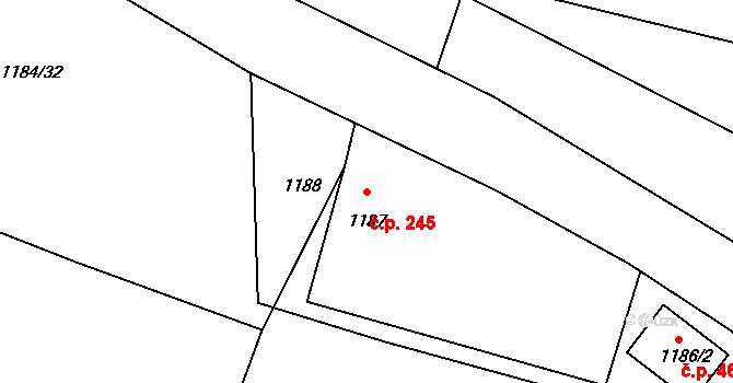 Divišov 245 na parcele st. 1187 v KÚ Divišov u Benešova, Katastrální mapa