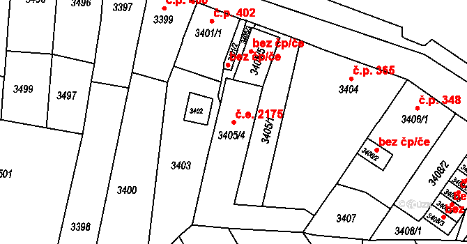 Jirkov 2175 na parcele st. 3405/4 v KÚ Jirkov, Katastrální mapa