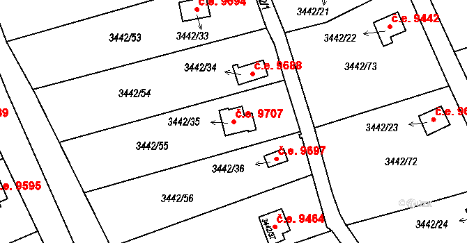 Střekov 9707, Ústí nad Labem na parcele st. 3442/35 v KÚ Střekov, Katastrální mapa