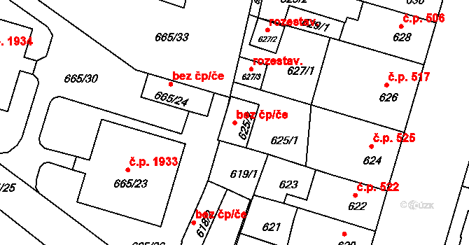 Benešov 39312992 na parcele st. 625/2 v KÚ Benešov u Prahy, Katastrální mapa
