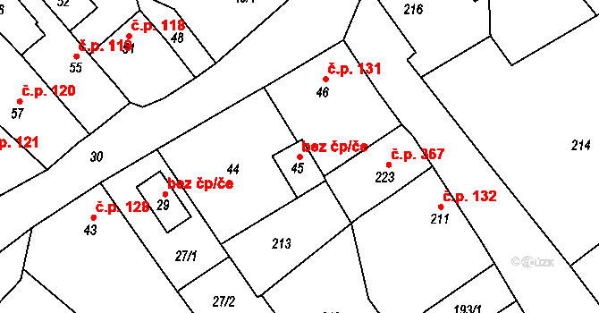 Hodkovice nad Mohelkou 42528992 na parcele st. 45 v KÚ Hodkovice nad Mohelkou, Katastrální mapa