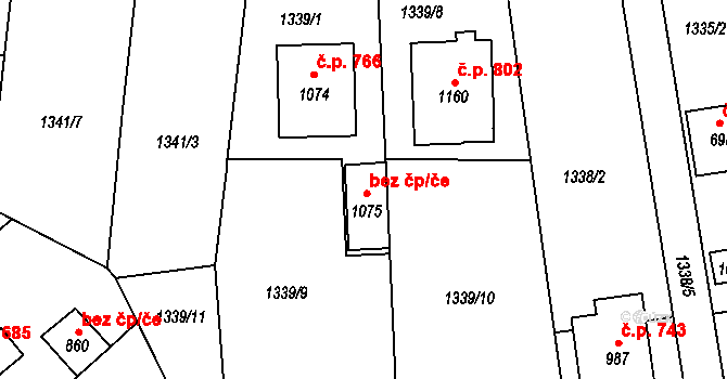 Lišov 42997992 na parcele st. 1075 v KÚ Lišov, Katastrální mapa