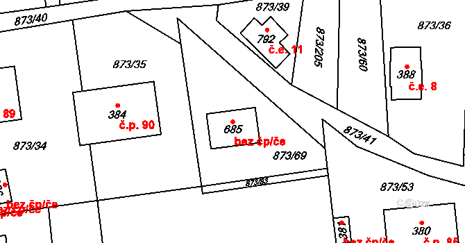 Svinaře 43373992 na parcele st. 685 v KÚ Svinaře, Katastrální mapa