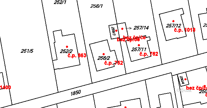 Kylešovice 752, Opava na parcele st. 256/2 v KÚ Kylešovice, Katastrální mapa