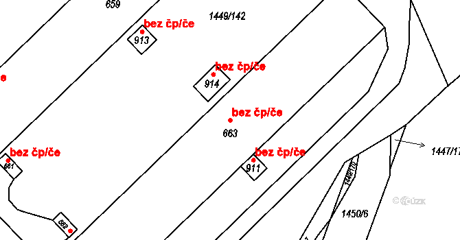 Dolní Újezd 46000992 na parcele st. 663 v KÚ Dolní Újezd u Litomyšle, Katastrální mapa