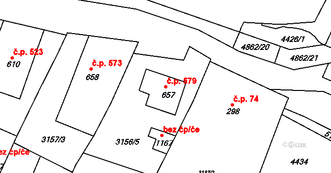 Boršice 579 na parcele st. 657 v KÚ Boršice u Buchlovic, Katastrální mapa