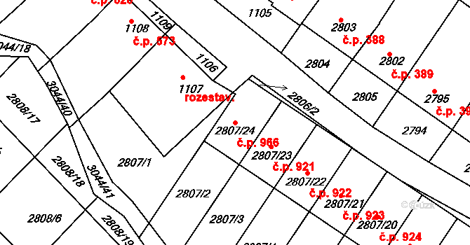 Nivnice 966 na parcele st. 2807/24 v KÚ Nivnice, Katastrální mapa
