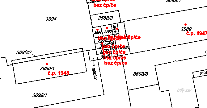 Brno 50246992 na parcele st. 3598 v KÚ Černá Pole, Katastrální mapa