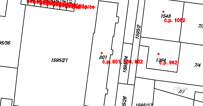 Milevsko 800,801,802 na parcele st. 801 v KÚ Milevsko, Katastrální mapa