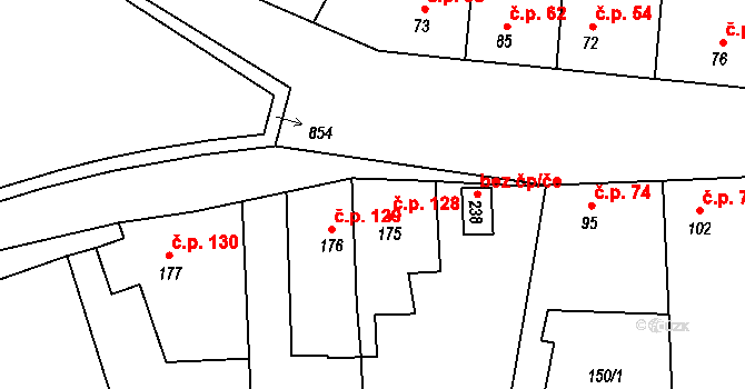 Třebichovice 128 na parcele st. 175 v KÚ Třebichovice, Katastrální mapa