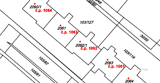 Neratovice 1062 na parcele st. 2062/1 v KÚ Neratovice, Katastrální mapa