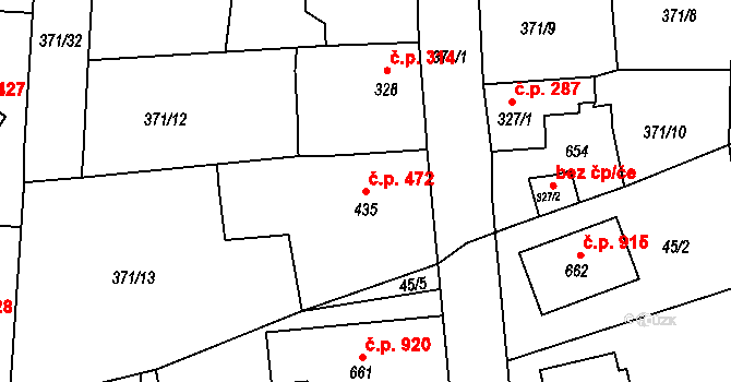 Rudná 472 na parcele st. 435 v KÚ Dušníky u Rudné, Katastrální mapa