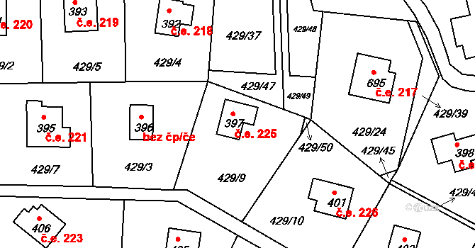 Slapy 225 na parcele st. 397 v KÚ Přestavlky u Slap, Katastrální mapa