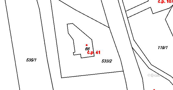 Rožmitál 41, Broumov na parcele st. 66 v KÚ Rožmitál, Katastrální mapa
