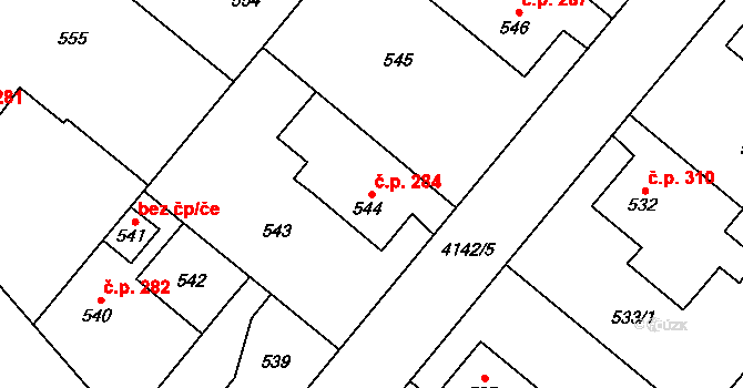 Jakubské Předměstí 284, Jaroměř na parcele st. 544 v KÚ Jaroměř, Katastrální mapa