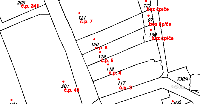 Broumov 5 na parcele st. 119 v KÚ Broumov, Katastrální mapa