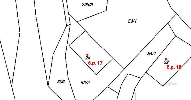 Čeradice 17, Moravany na parcele st. 24 v KÚ Čeradice nad Loučnou, Katastrální mapa
